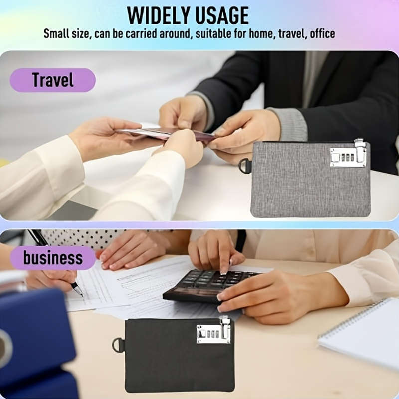 1pc Vintage Style Polyester Multifunctional Card Holder with Lock Men'S Pocket Coin Purse Cas