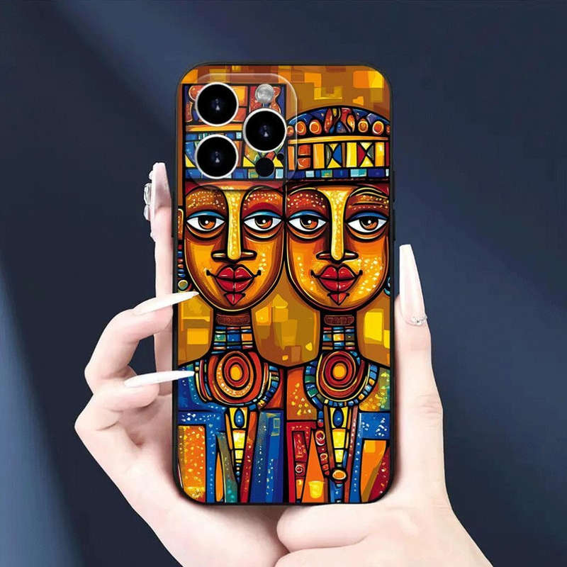 1Pc Black For iPhone 16 Plus African Ceremonial Art Phone Case