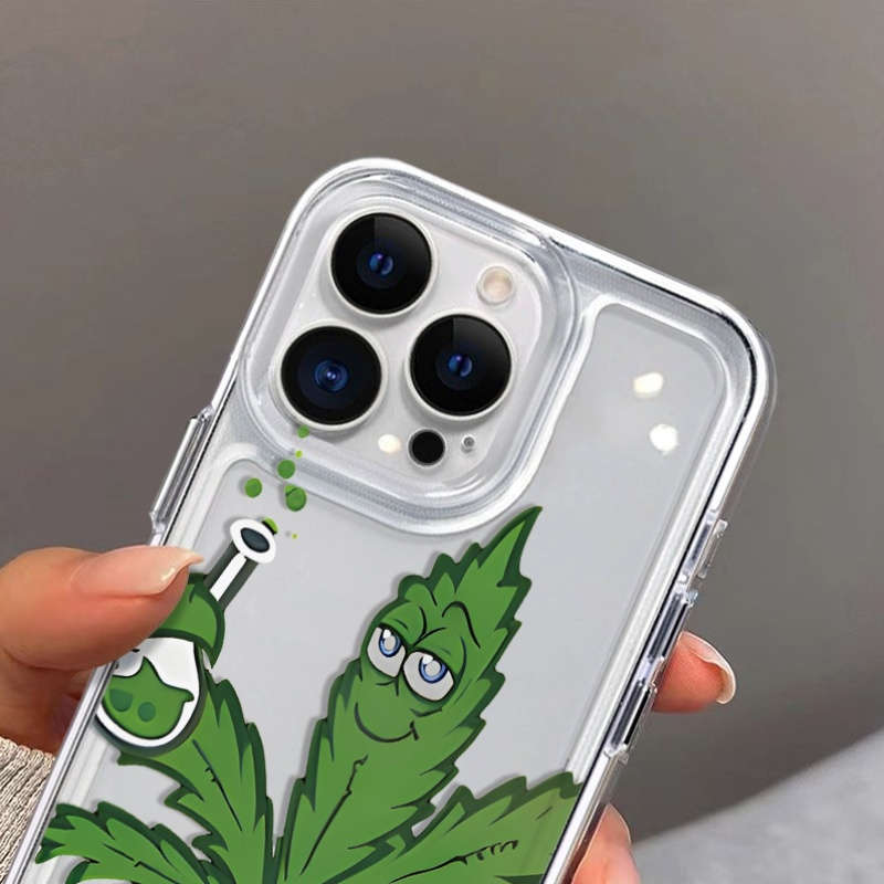 1Pc Transparent For iPhone 7 Plus 8 Plus Green Leaf Pattern Phone Case