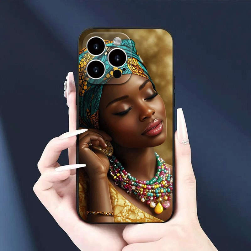 1Pc Black For iPhone 14 Plus Serene African Woman Phone Case
