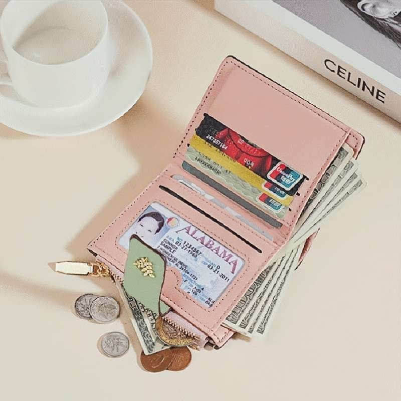 1pc Chic Floral Wallet for GirlsCompact Multi-Card Holder with Zippered Coin Purse Spring