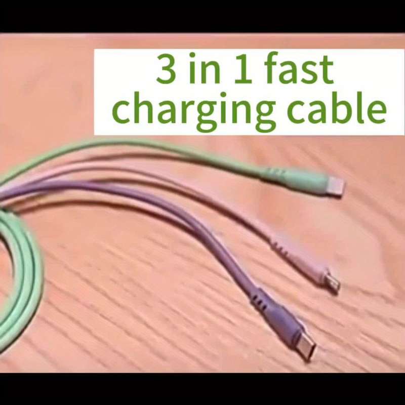 1pc 3-in-1 Macaron Charging Cable with Type-C Micro USB-C Silicone Matte Round Cable Male to