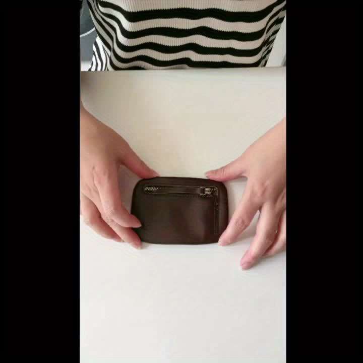 1pc Genuine Leather Cowhide Coin Wallet for Men Women Vintage Brown Leather Zipper Pouch wi