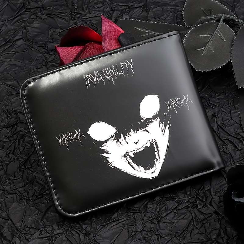 1pc FEECANOO Men's Black Faux Leather WalletPunk Skull Design Multi-Functional with Card Slots