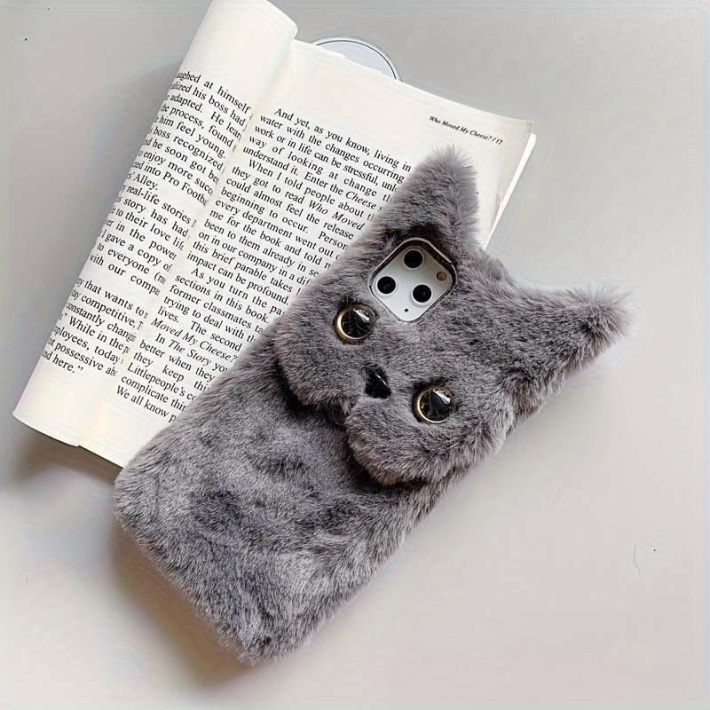 1Pc Pink Red For iPhone 7 8 Soft Winter Cat Plush Phone Case