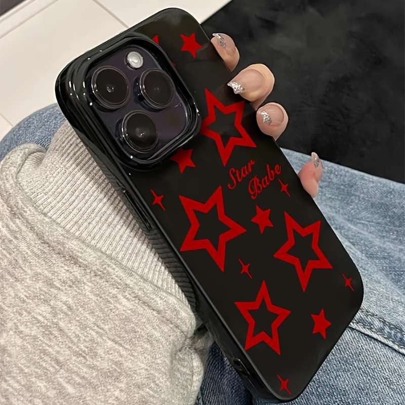 1Pc Mixed Color  For iPhone 16 Plus Red Star Pattern Phone Case