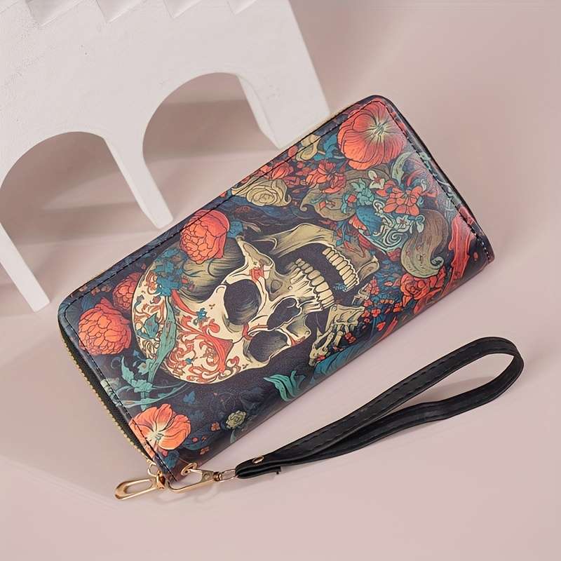 1pc Advanced Retro Halloween Wallet for Women 2024 New Fashionable Texture Pumpkin Skull Wallet Lon