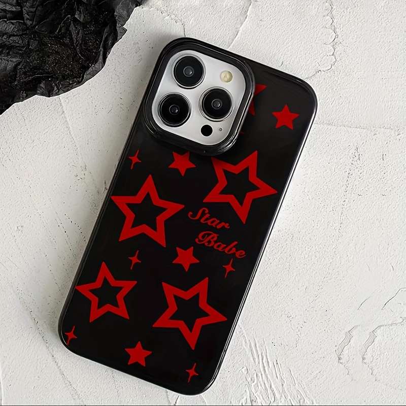 1Pc Mixed Color  For iPhone 16 Plus Red Star Pattern Phone Case