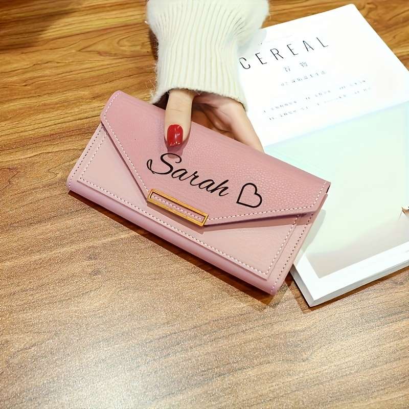 1pc Personalized Name Clutch Wallet for Women Credit Card Holder with Lining Preppy Style Snap C