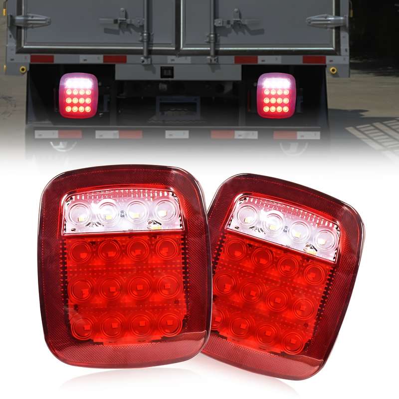 2pcs Red-White LED Car Tail Lights Highly Bright Tail Lights Rear Brake Lights Revers