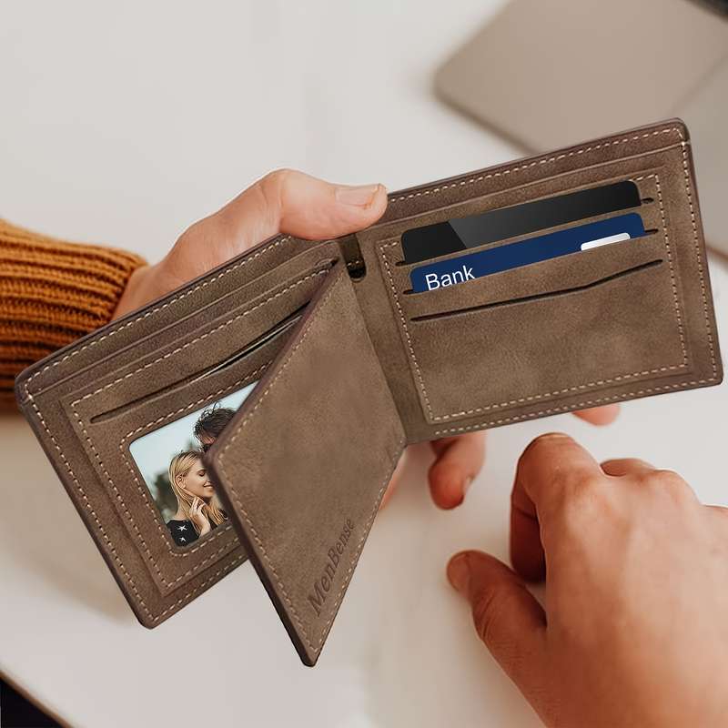 1pc Vintage Style Custom Photo Wallet Personalized Engraved Picture Name with Zipper Closur