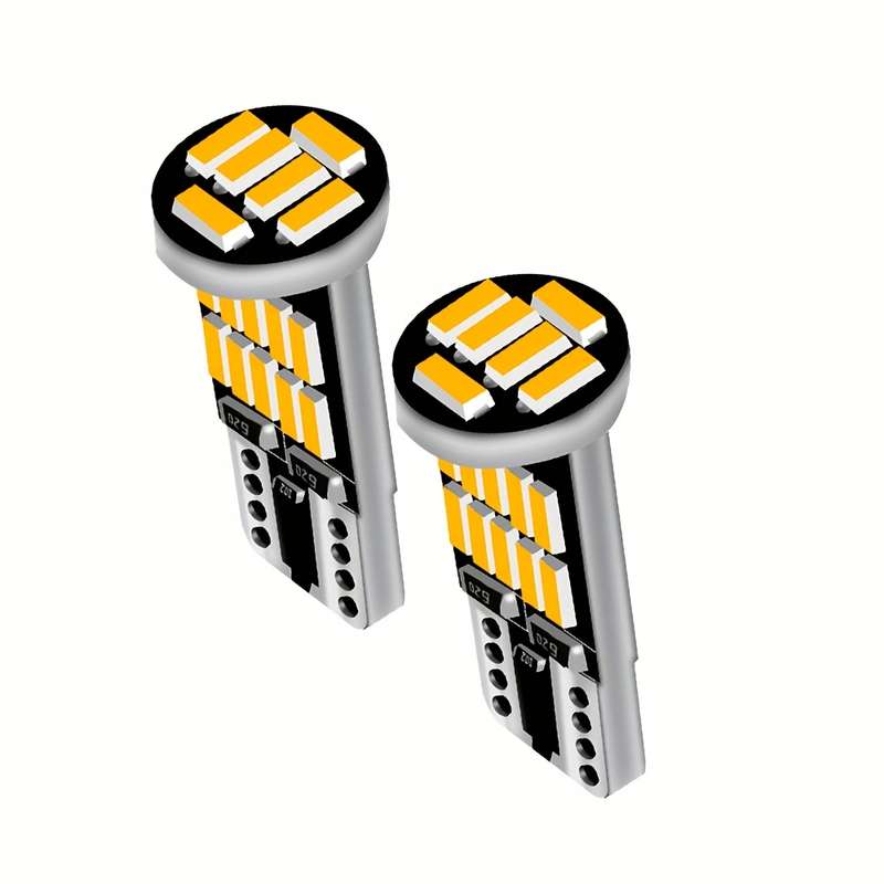 2pcs Amber LED Car Signal Light Bulbs T10 W5W with High Brightness 4014 Lamp Beads 2