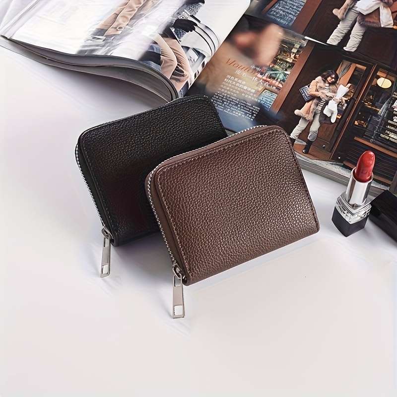1pc Faux Leather Zipper Wallet with Multiple Card Slots Large Capacity Business Style Black Tex
