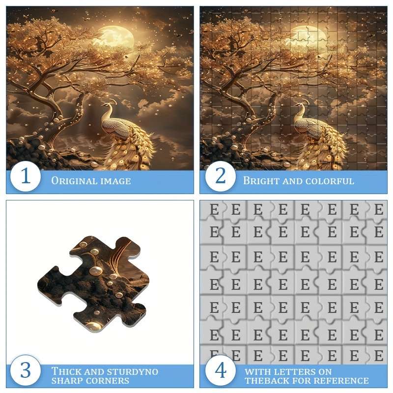 1000pcs High-Resolution Peacock Tree Puzzle with Moon Premium Matte Finish Dust-Pr