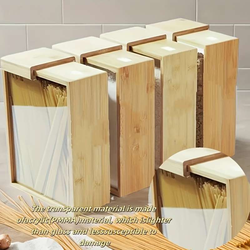 1pc High-Quality 3L Bamboo Wood Food Storage Box with Sliding Lid Ideal for Pasta Grains M