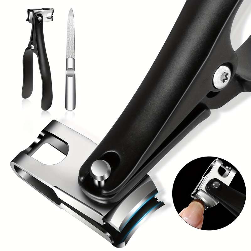 2pcs Nail Clipper Set with 360 Rotating Long Handle Curved Stainless Steel Blades and Splash