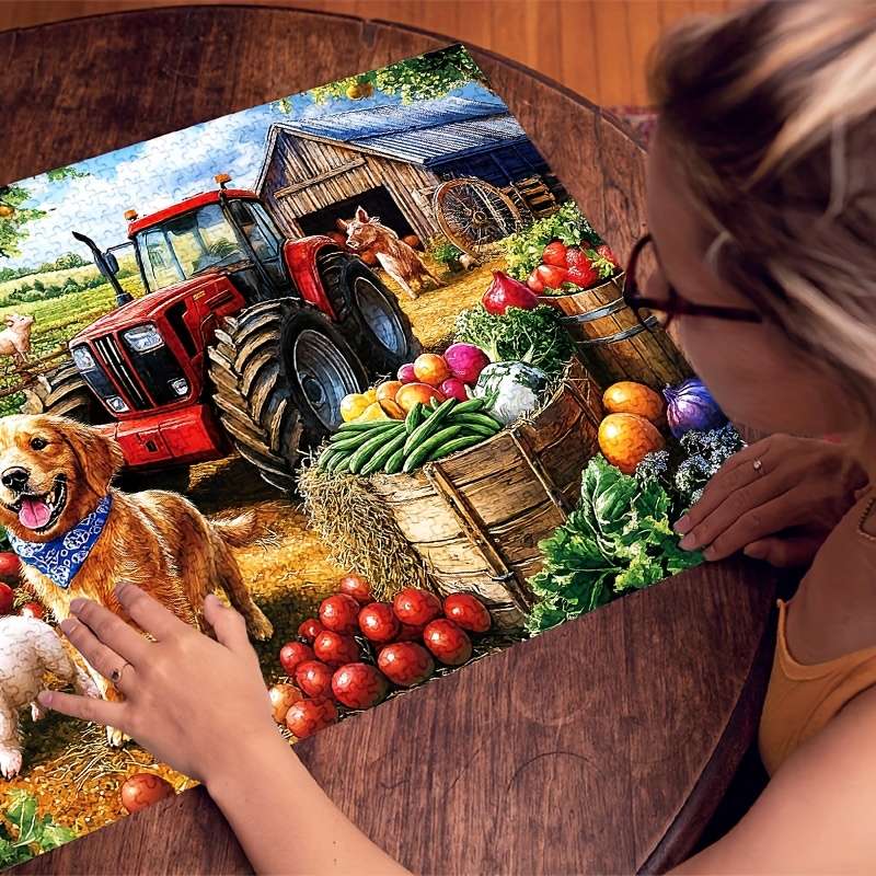 1000pcs Farm Pig and Dog Paper Jigsaw Puzzle Large Vibrant DIY Decoration Puzzle