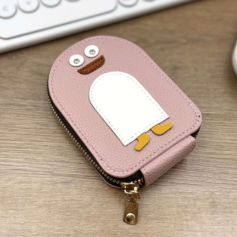 1pc Cute Penguin Cartoon Womens WalletCompact Zippered Card Holder Large Capacity for Bank