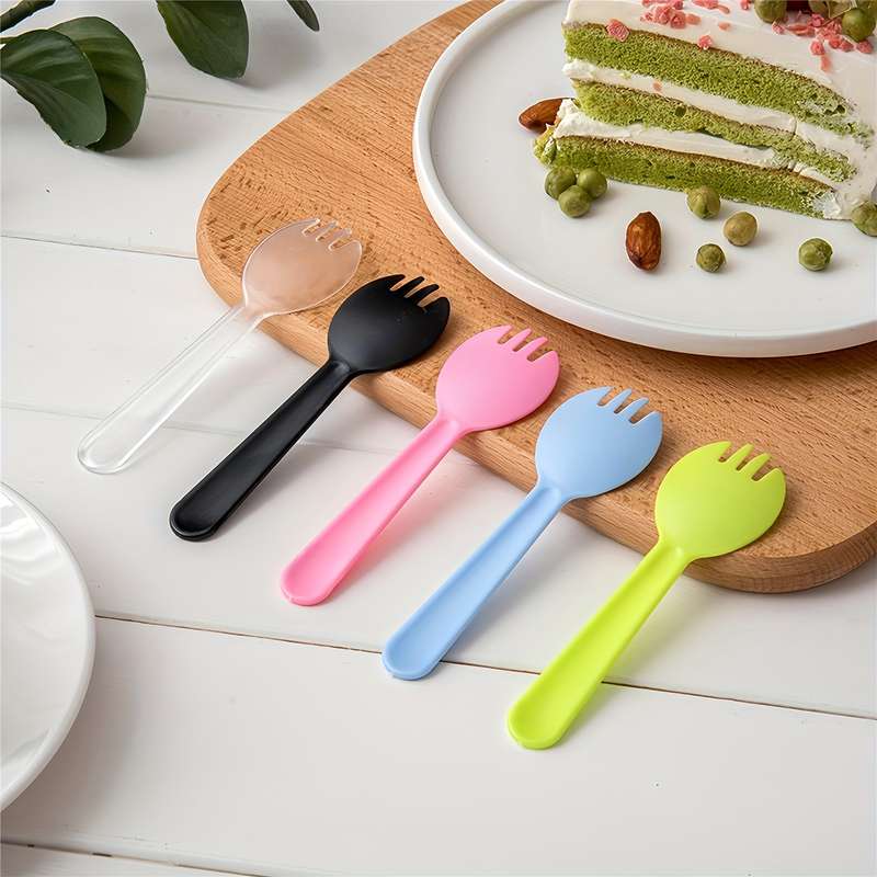 100pcs Disposable Dessert Spoons Cake Spoons Plastic Forks And Spoons Fruit Forks And Spoons