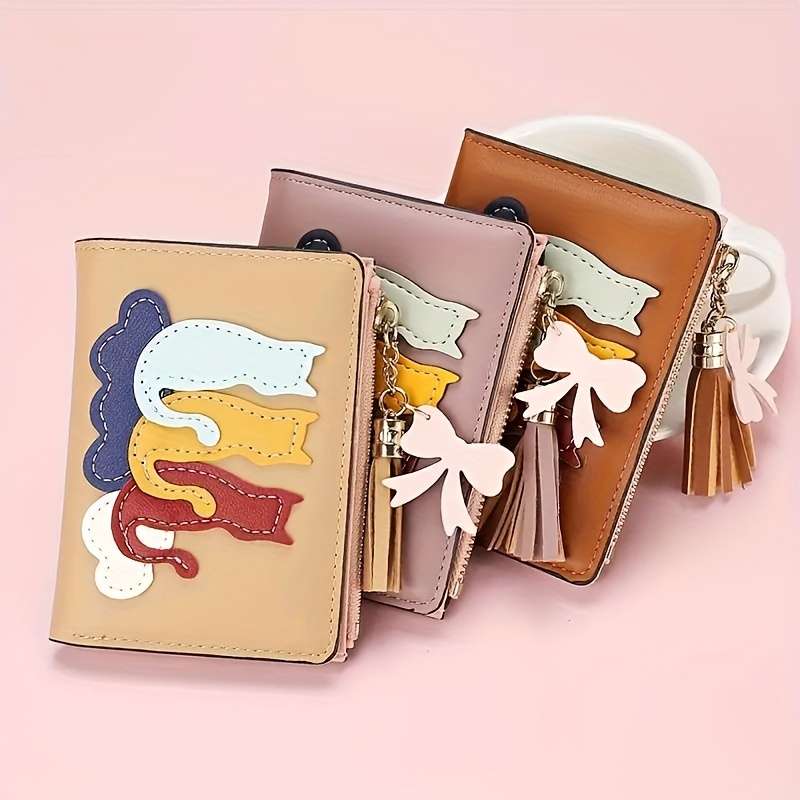 1pc Colorful Patterned Mini Wallet Stylish Coin Purse Multi-Card Slot Wallet with Keychain And Ch