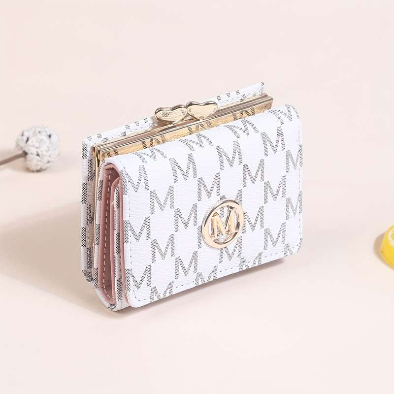 1pc Elegant Women's Mini Trifold Wallet with Stylish Letter Print Snap Closure and Multiple Card