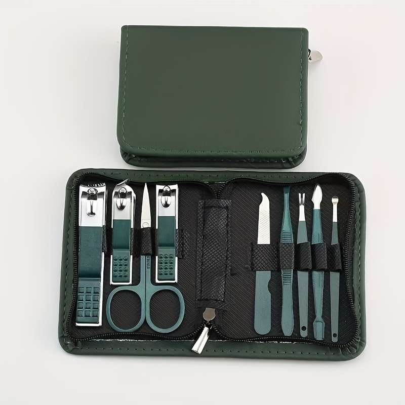 9pcs Blue-Red Gradient Nail Clipper Set Stainless Steel Manicure Tool Kit with Splash-proof N