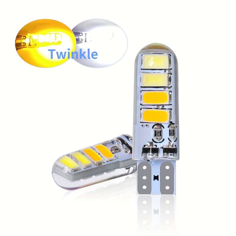 2pcs White Yellow LED Auto Turn Signal Bulb High Bright T10 W5W LED 12V Plug and Play