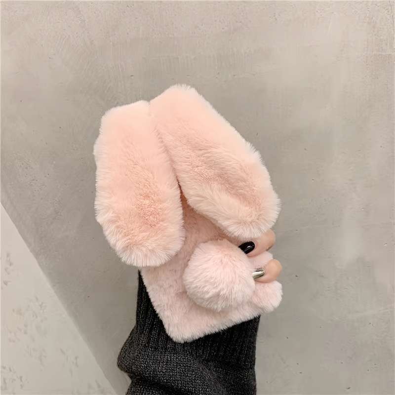 1Pc Grey For iPhone 15 Plus Cute Rabbit Plush Phone Case