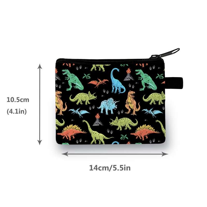 1pc Dinosaur Print Polyester Coin Pouch Casual Style Zipper Wallet with Unlined Storage Bag H