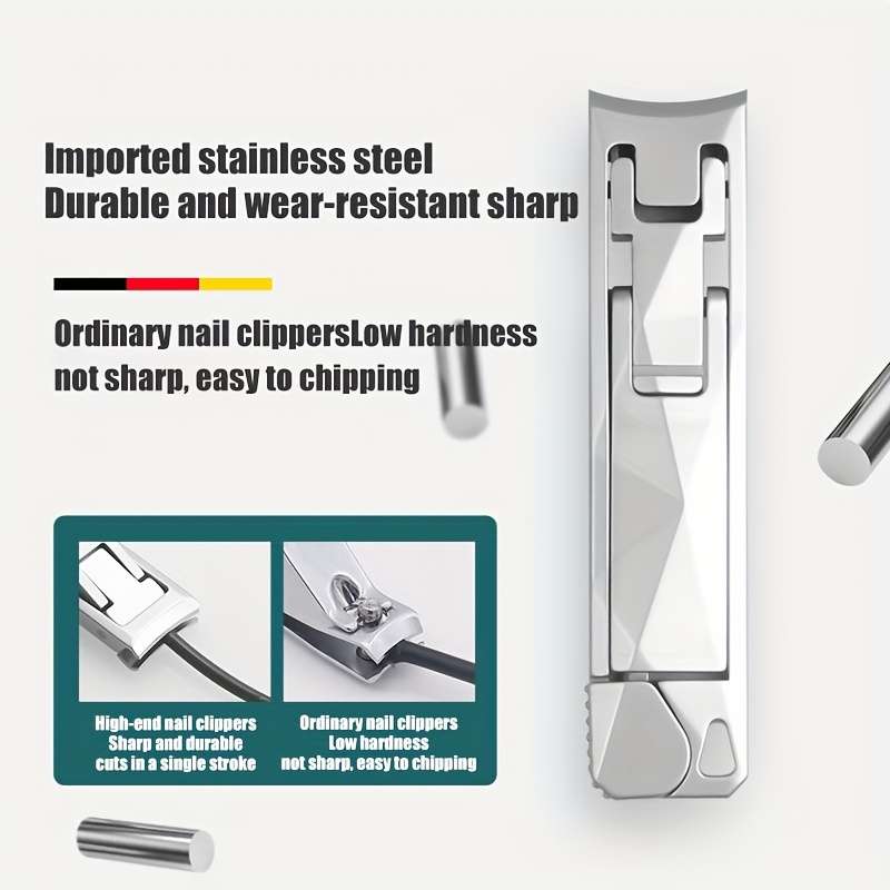 1pc Stainless Steel Fingernail Clippers with Concave Blade and Nail File Compact Diamond Cut