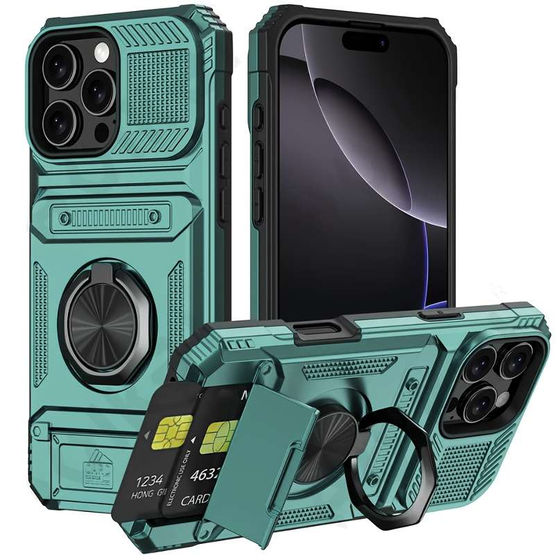 1Pc Green For iPhone 16 Pro Max Heavy Duty Shockproof Phone Case