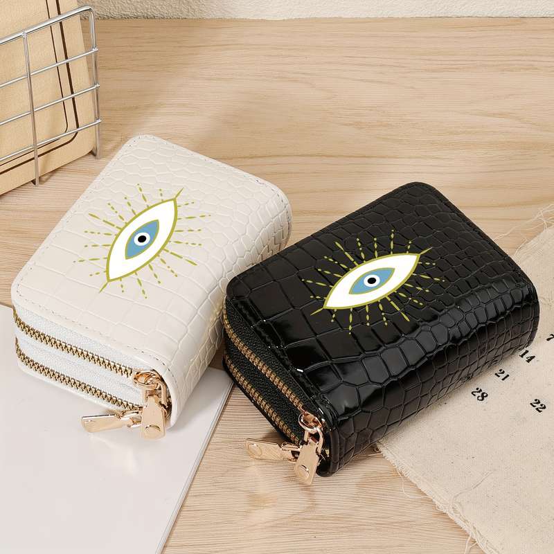 1pc Eye Graffiti Print Zipper WalletStylish Double-Layer Coin Purse with Multiple Slots Lightwe