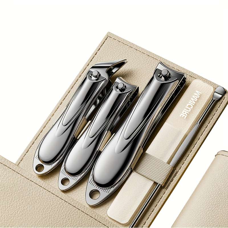 5pcs set Stainless Steel Nail Clipper Set with Nanoscale Glass Nail File Suitable for Thick Nai