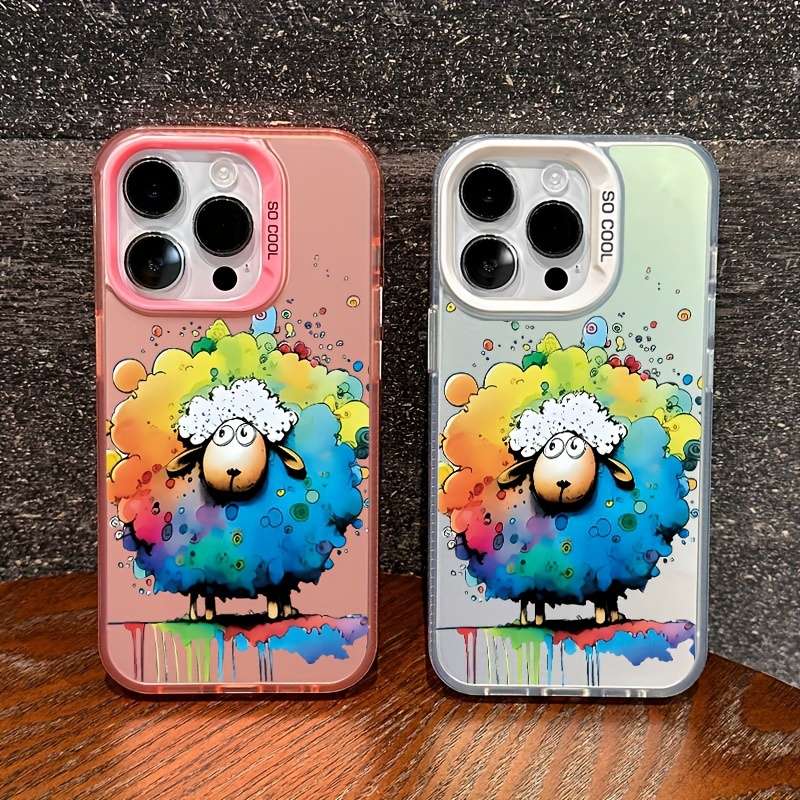 1Pc Pink Color For iPhone 12 Graffiti Sheep Phone Case