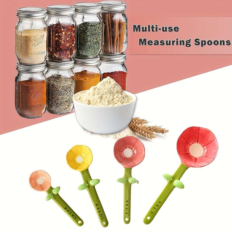 1 Set of Flower Spoons with Storage Rack Cute Household Kitchen Ceramic Spoons with Base Kitc