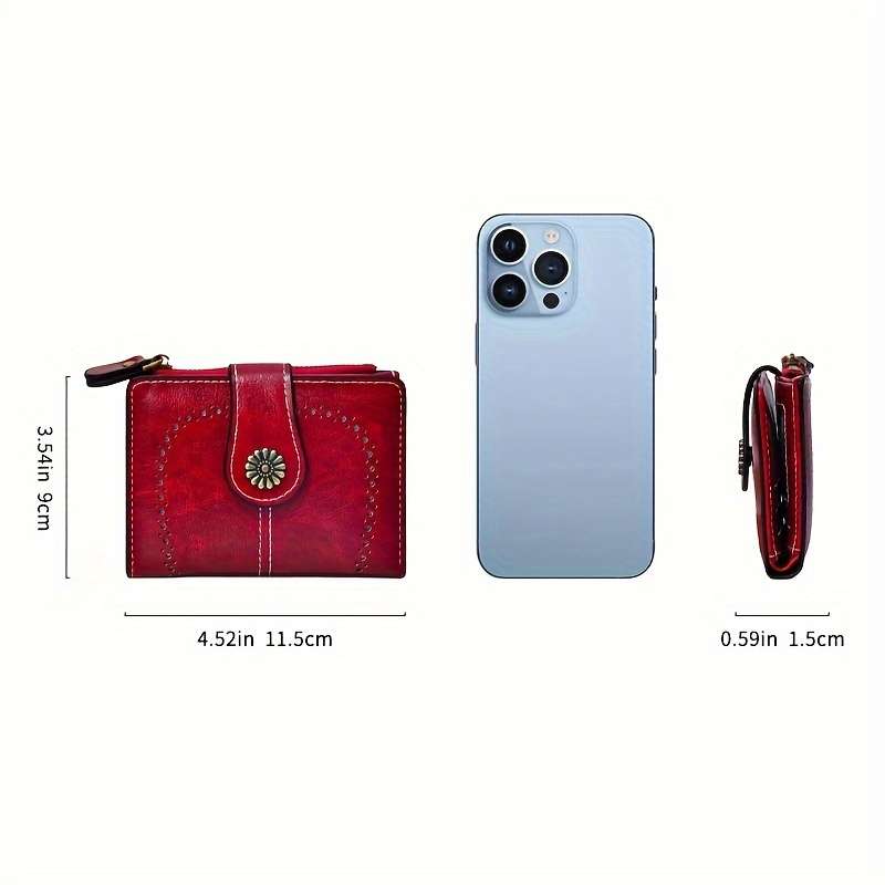 1pc Vintage Women's Faux Leather Wallet Mini Zipper Coin And Card Holder With Hollow Design Multi
