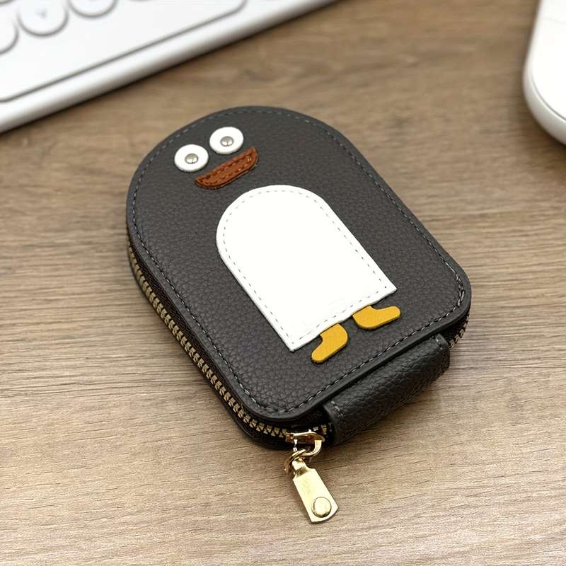 1pc Cute Penguin Cartoon Womens WalletCompact Zippered Card Holder Large Capacity for Bank