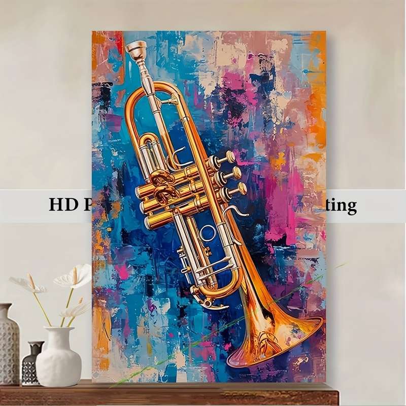 1pc  30x45cm Vibrant Abstract Trumpet Canvas Art Unframed Wall Decor with Bold Brushstrokes M