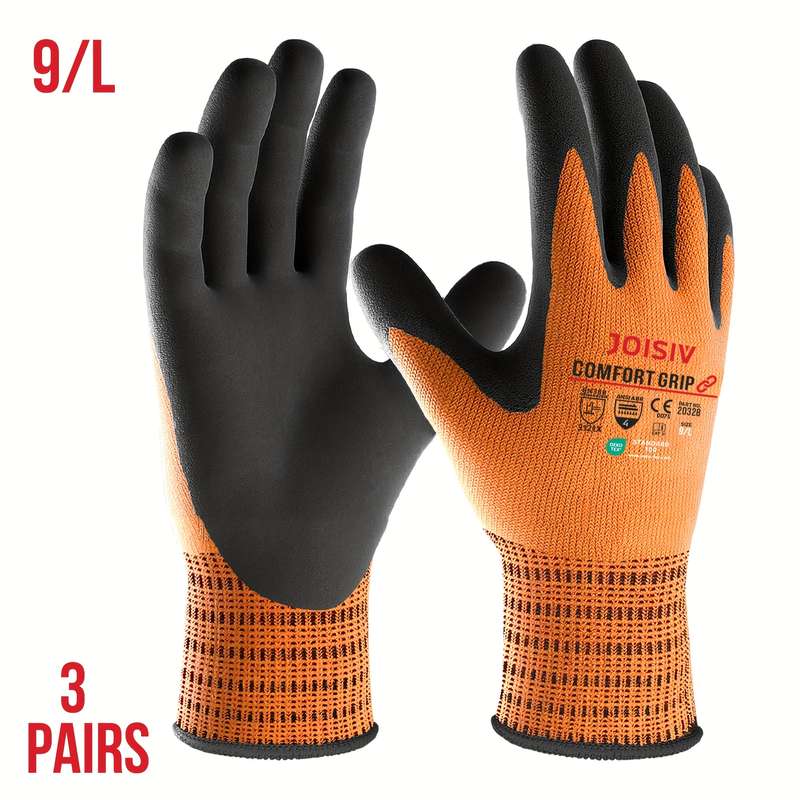 Work Gloves Size L Quantity Orange 3 Pairs