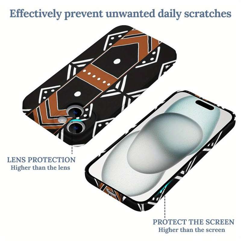 1Pc White For iPhone 15 Plus African Mud Cloth Phone Case