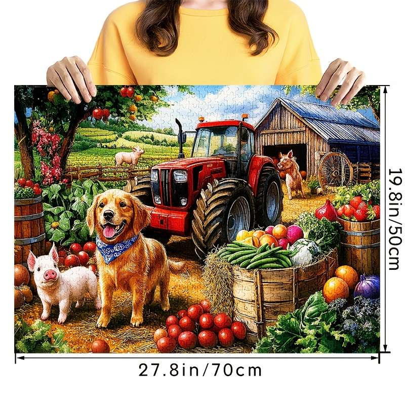 1000pcs Farm Pig and Dog Paper Jigsaw Puzzle Large Vibrant DIY Decoration Puzzle