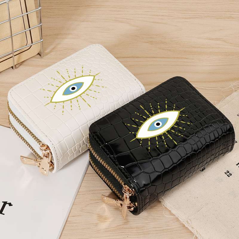 1pc Eye Graffiti Print Zipper WalletStylish Double-Layer Coin Purse with Multiple Slots Lightwe