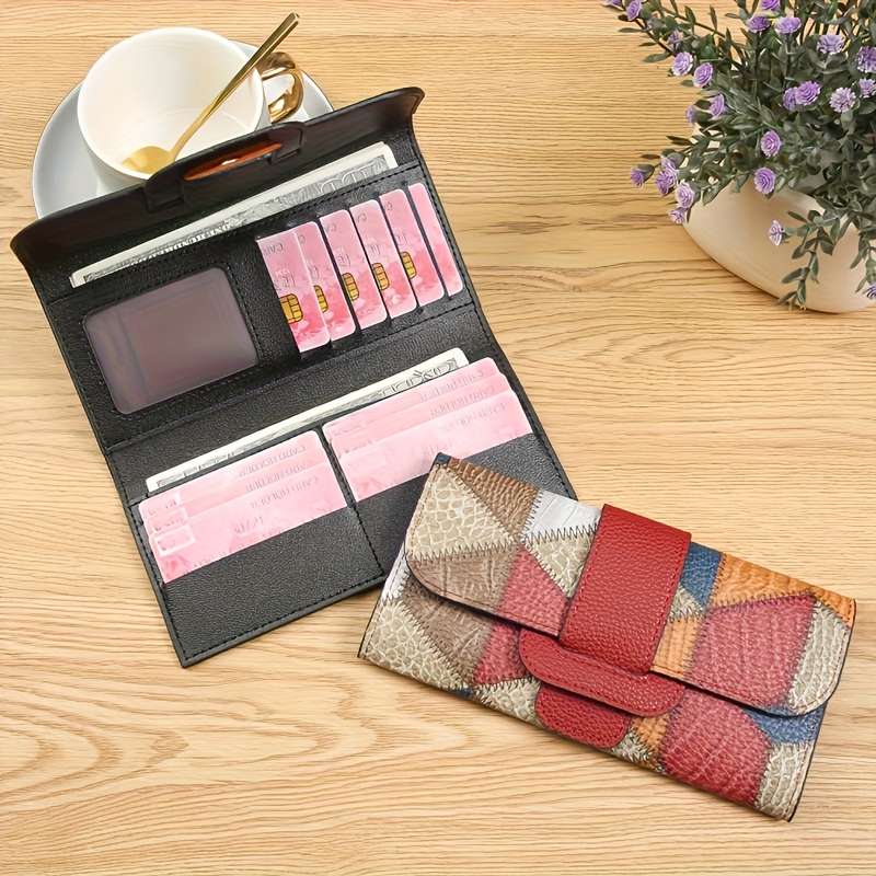 1pc A Vintage-Style Women'S Long Wallet Available in Three Colors Featuring a Multi-Colored Geomet
