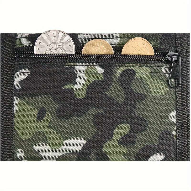 1pc Men'S Camouflage Green Nylon Wallet Casual Style Triple Fold Coin Purse with ID Card Holder a