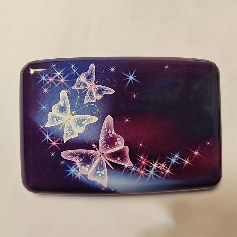 1pc Rong Ren Hui Mini Aluminum Card Wallet RFID Blocking Thin Metal Hard Card Holder Blue Marble