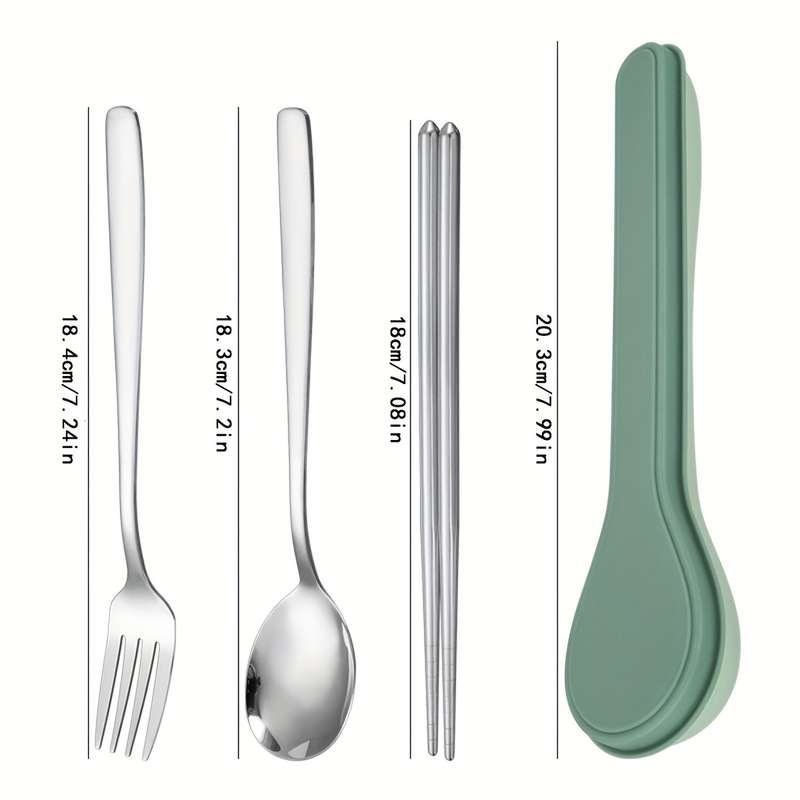 3pcs Portable Cutlery Set with Stainless Steel Chopsticks Spoon And Fork Ideal for Students