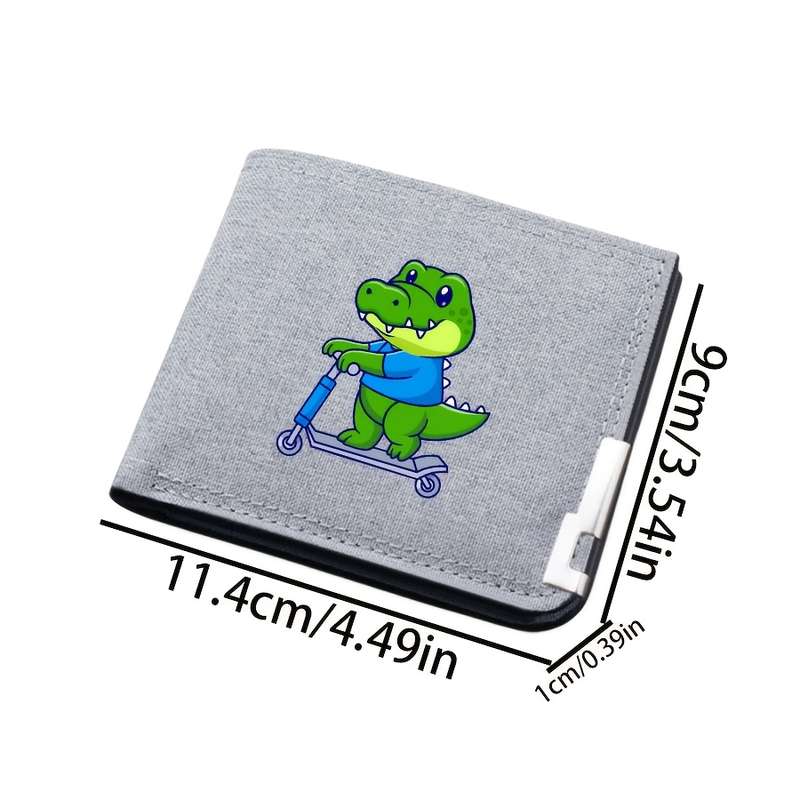 1pc Dinosaur Skateboard Design Canvas WalletCompact Lightweight Multi-Slot Bifold with Sn