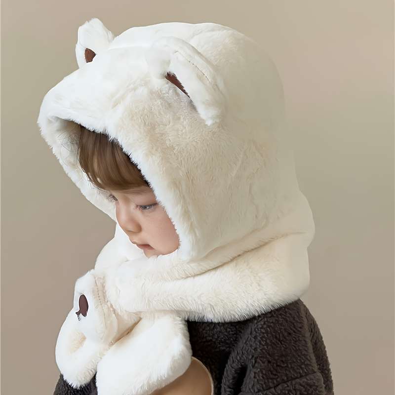 Winter Hat Color  Bear Plush One Piece    Beige