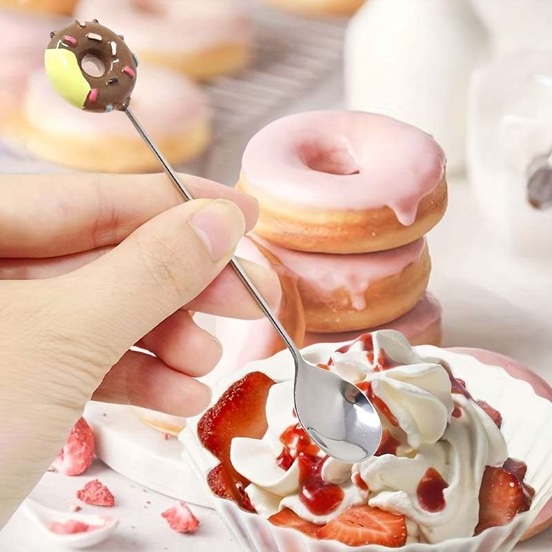 4pcs Donut stainless steel spoon coffee spoon dessert spoon ice cream spoon suitable for pa