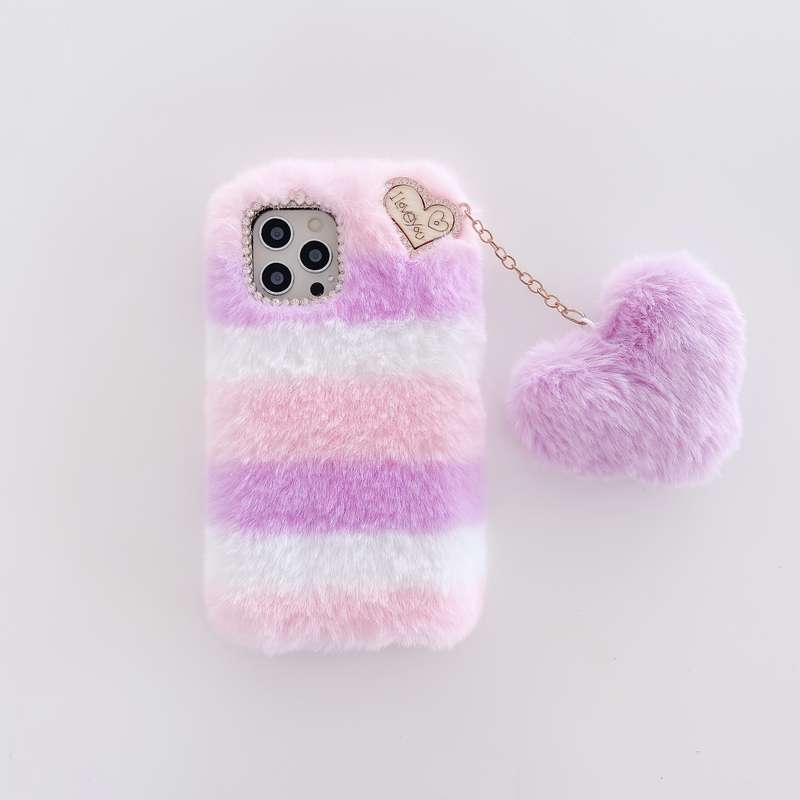 1Pc Mixed Color For iPhone 7 Plus 8 Plus Plush Heart Pendant Phone Case